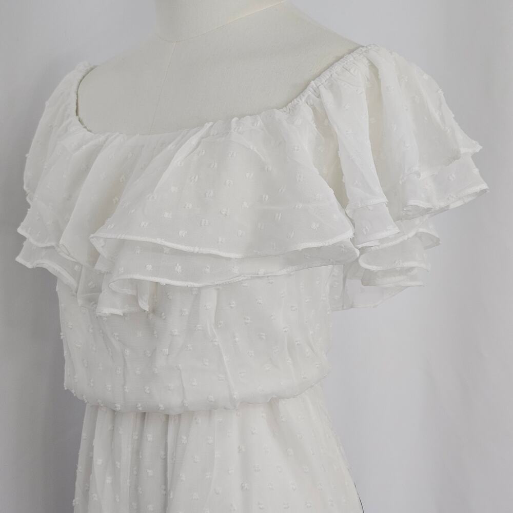 Lulus White Swiss Dot Ruffled Off The Shoulder Romper Women's Size M NWT - Picture 5 of 13
